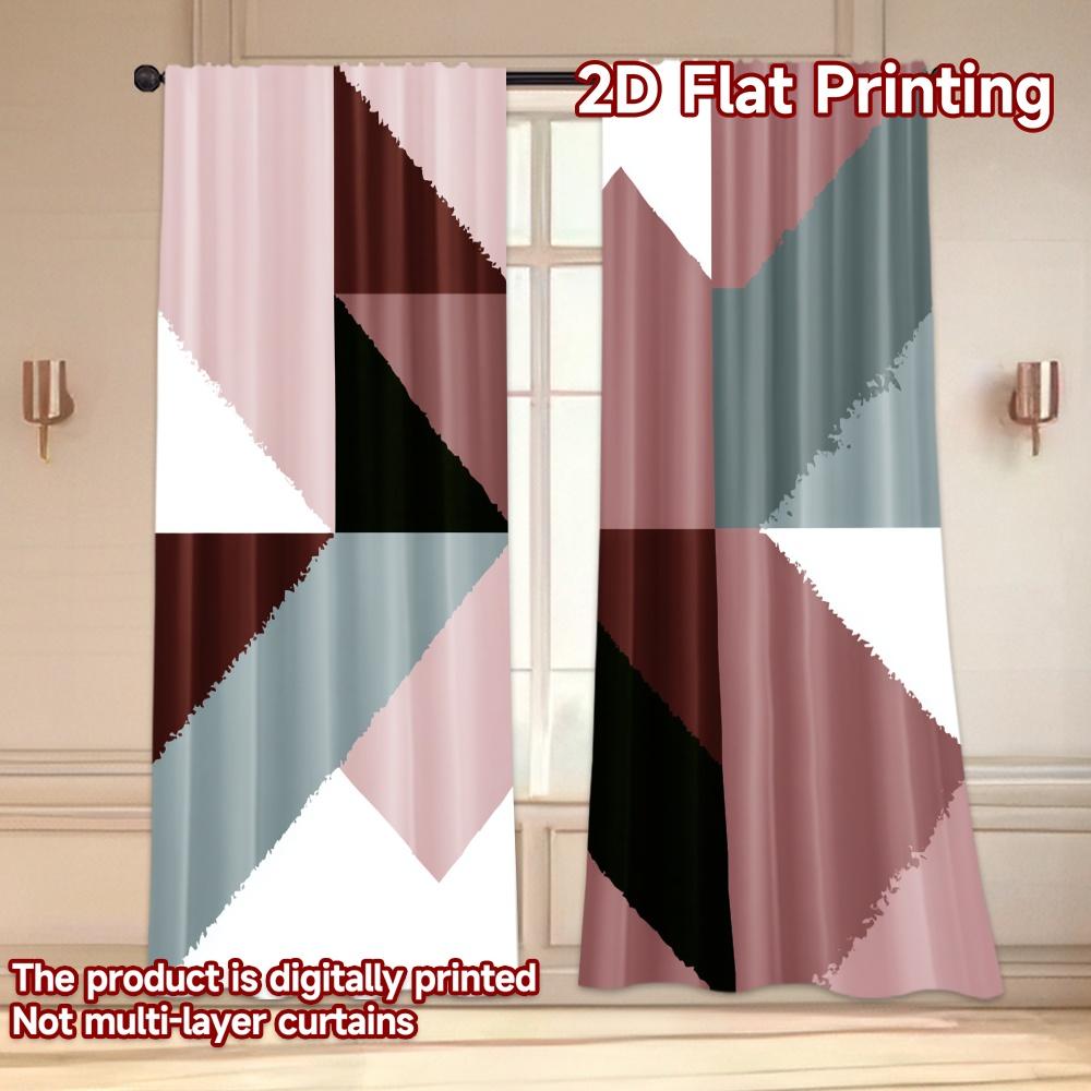 Set Of 2 Flat Printing Curtains Without Rod Geometric Triangles Soft Colors April Fools Is Day Festival Popular Curtain Polyester