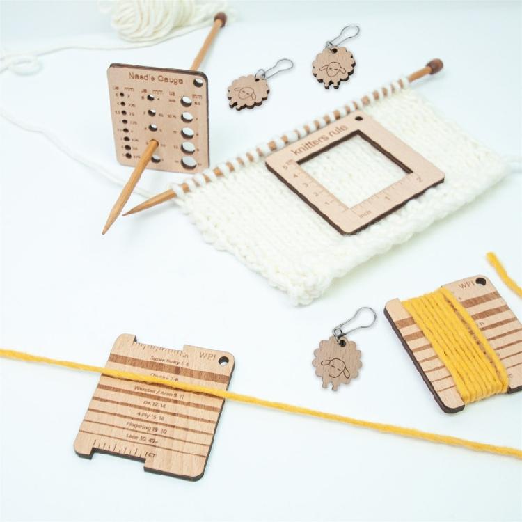 Knitting Needle Gauge Knitting Yarn Gauge Knitting Ruler Wood Knitting Gauge Tool Set for Beginner and Professional