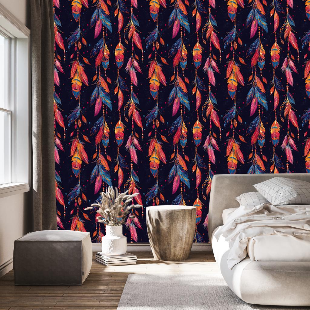 Boho Navy Blue and Burgundy Wallpaper for Living Room and Bedroom 50x1000
