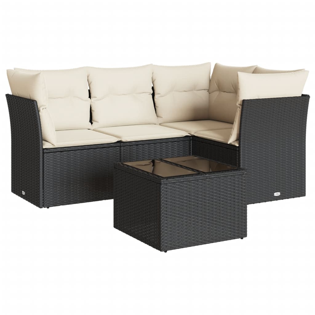 Vidaxl 5-Cz. Garten-Sitzgruppe, Kissen, Schwarzes PE-Rattan