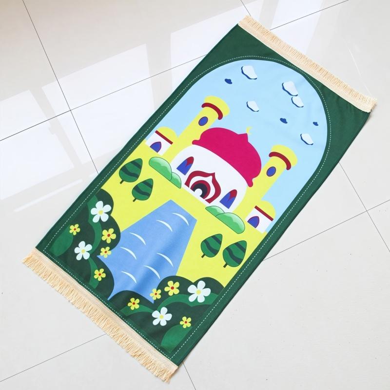 Premium Short Plush Velvet Printed Muslim Novelty Shape Non-Slip Anti-Pilling Polyester Material Kid Worship Prayer Rug Carpet