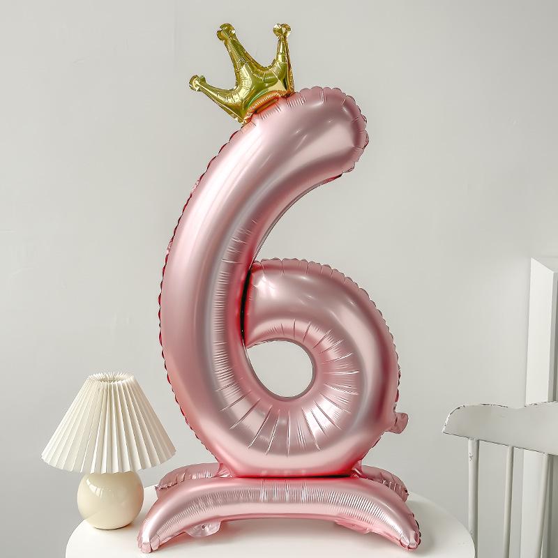42" Aluminum Foil Number Balloon with Crown Stand for Kids' First Birthday Party Decorations