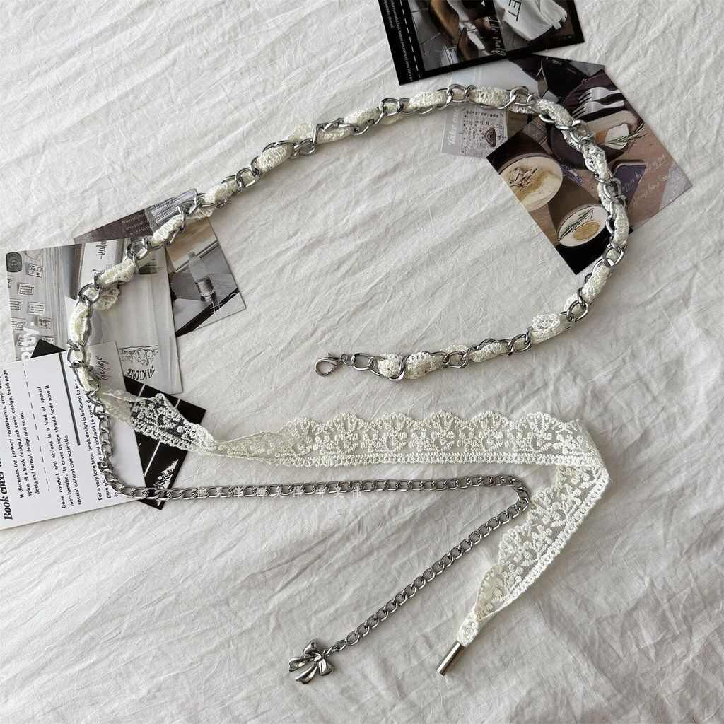 

Fashionable Metal Belt With Lace Chain Detail For Womens Casual And Office Wear