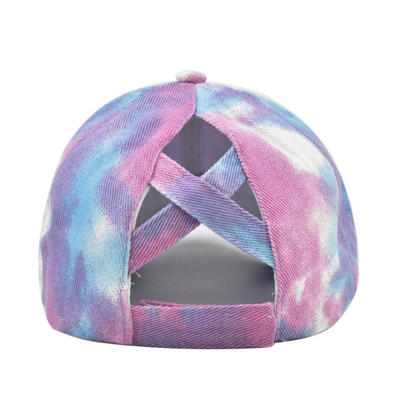 Tie-dyed Sun Hat Breathable Mesh Cotton Casual Mesh Caps Ponytail Messy Bun Caps Unisex Adjustable Baseball Cap For Beach Music