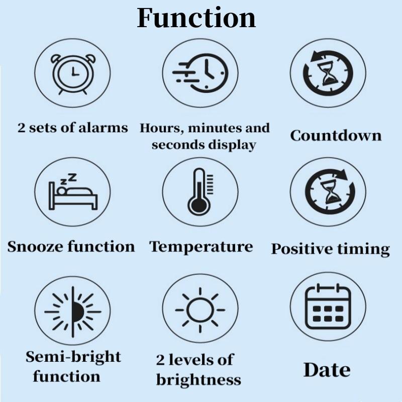 Digital Alarm Clock with Visible Timer  Snooze Temperature Date Knob Countdown Table Clock Dual Alarm Night Mode LED