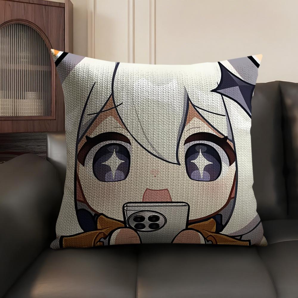 Paimon Cute Cute Genshin Impact Cushion Cover Natural Linen Organic Fabric DoubleSided Printing Sofa Home Decor Pillow Case