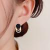 1 Pair Ear Studs Multi-layer 3 Round Rings Black Circle Gift Fashion Jewelry Sparkling Rhinestone Women Earrings for Daily
