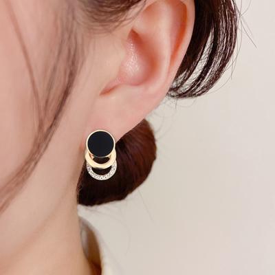 1 Pair Ear Studs Multi-layer 3 Round Rings Black Circle Gift Fashion Jewelry Sparkling Rhinestone Women Earrings for Daily