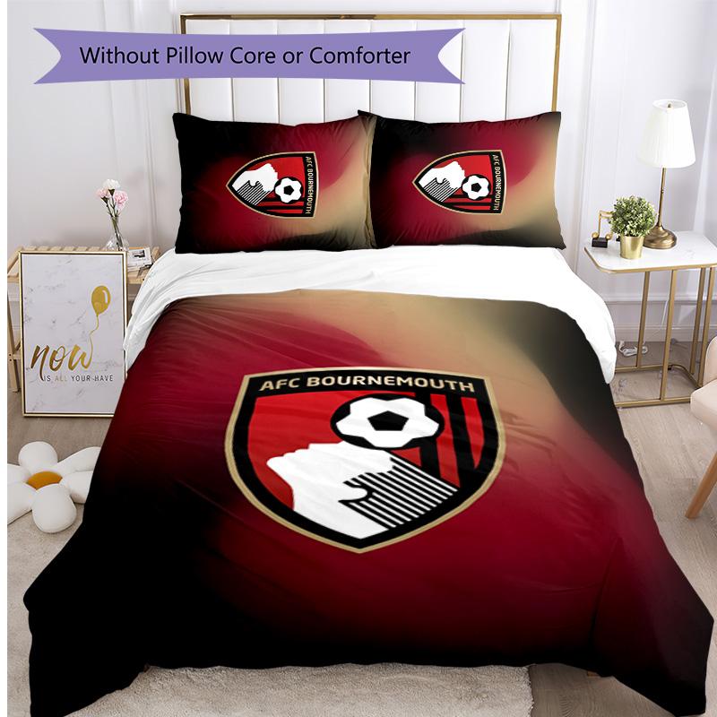 Set Lenzuola Stampato Calcio Bournemouth 3 Pezzi, Comodo Set Copripiumino per Camera da Letto Amico della Pelle