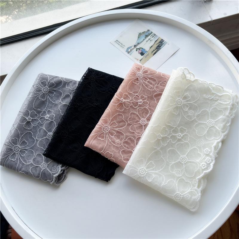 Spring and Autumn Scarf Korean Thin Style Fresh and Elegant Retro Embroidered Lace Scarf Solid Color Versatile Gauze Scarf