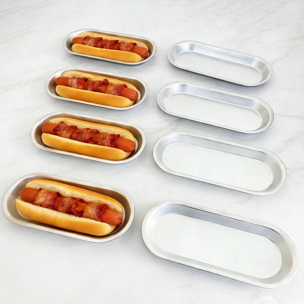 4PCS Oval Hot Dog Bread Mold Non-stick Strip Bread Pan Easy To Clean Hotdog Bun Pan Oven