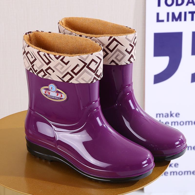 Rain shoes women's short tube fashion warm non-slip rain boots adult kitchen rubber shoes overshoes lightweight casual water shoes women's winter