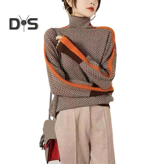 

Женский осенне-зимний свитер контрастного цвета с высоким воротником и длинными рукавами, вязаные топы, толстые теплые пуловеры, топы S оранжевый