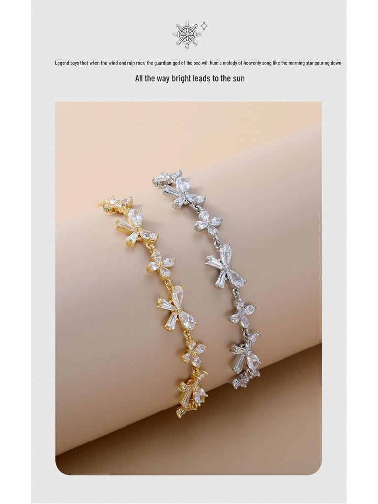 Shiny Bow Zirconia Adjustable Bracelet – Fashionable Women's Gift