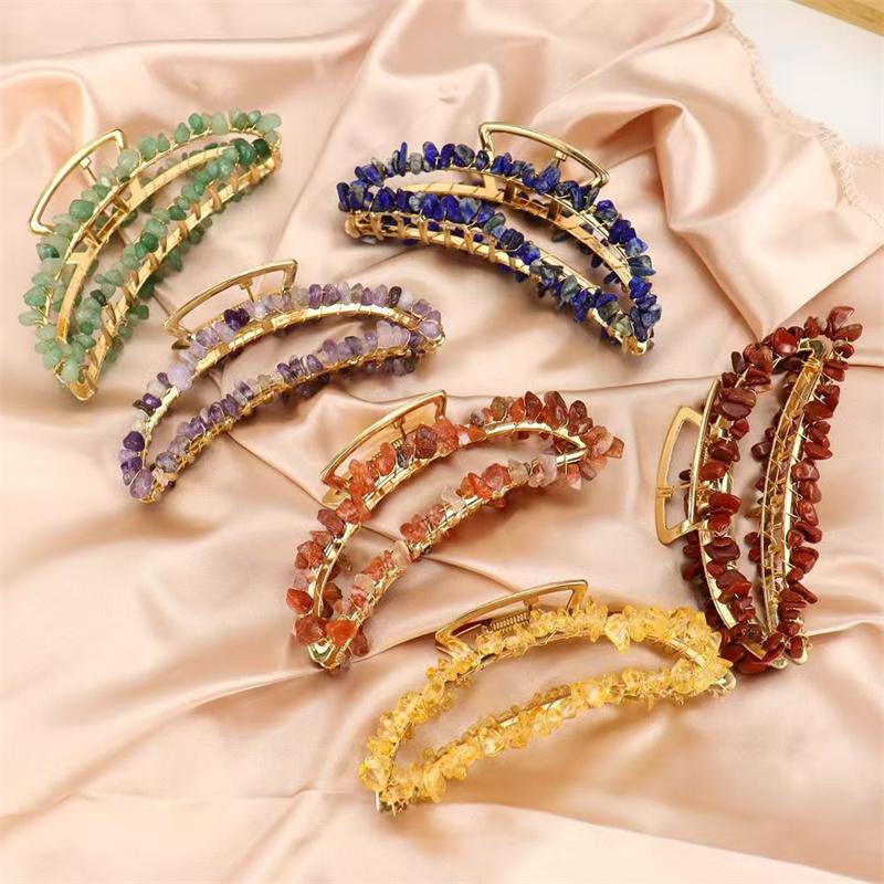 Gemstones and Crystals Jewelry Natural Multi Color Mix Quartz Crystal Chips Fashion Crystal Hair Claws Clips for Gift