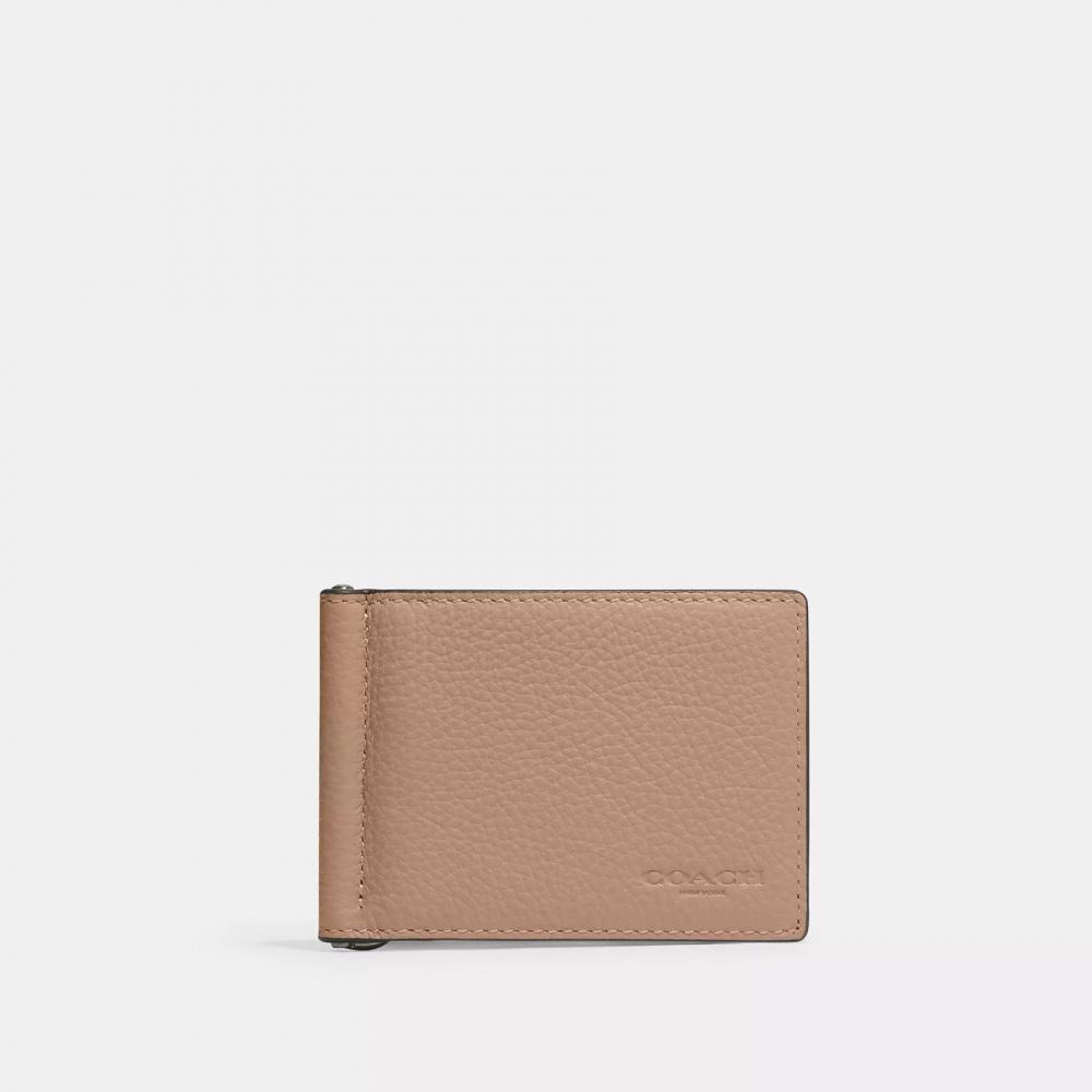 Coach Slim Money Clip Billfold Wallet Gunmetal Saddle