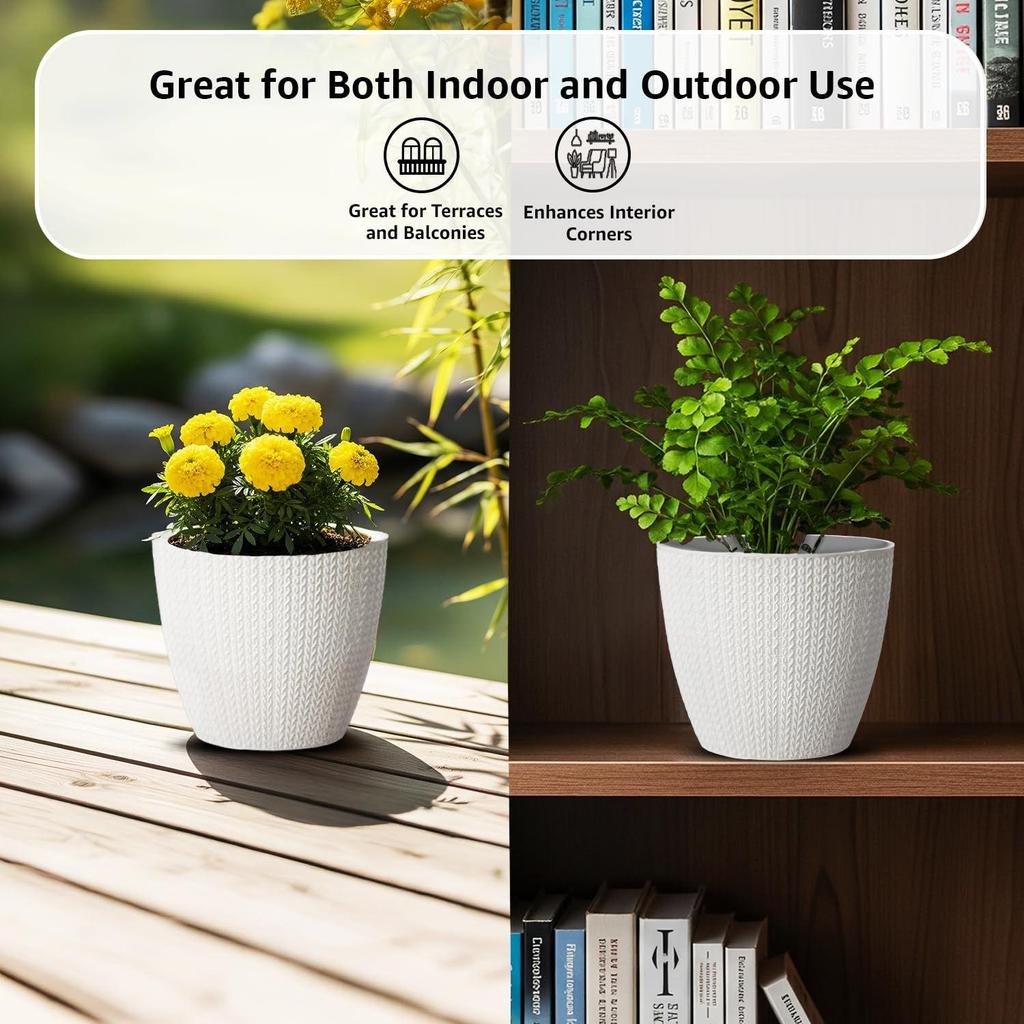 Indoor and Outdoor Round 5 Inch/12.9cm White Flower Planter Pot Best for Terrace/Balcony/Home/Office Décor – Set of 5