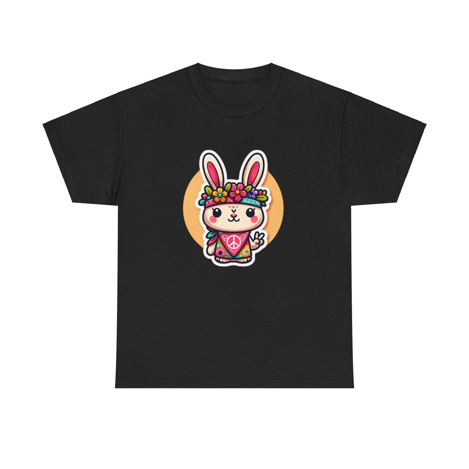 Unisex Adult T Shirt Hare Hippie Peace Sign Hipster Bunny Festival Fun Cute Tee 4XL