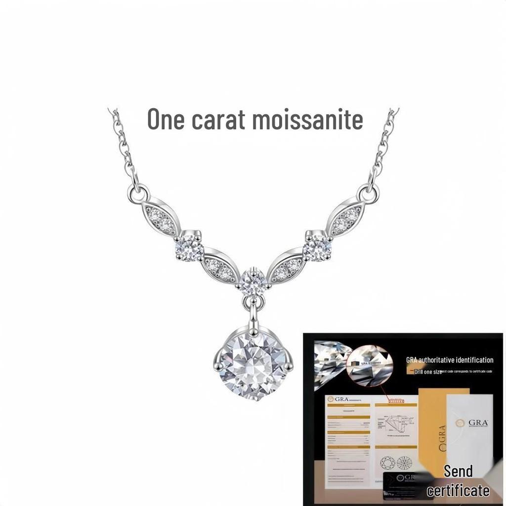 S925 Sterling Silver Galaxy Moissanite Necklace with Zircon Chain - Women’s One Carat Sparkling Pendant, Perfect Christmas Gift