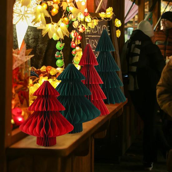 Voštinový vánoční stromek 3D voštinová stolní dekorace skládací papírová vánoční ozdoba pro zimní domácí vánoční party dekoraci