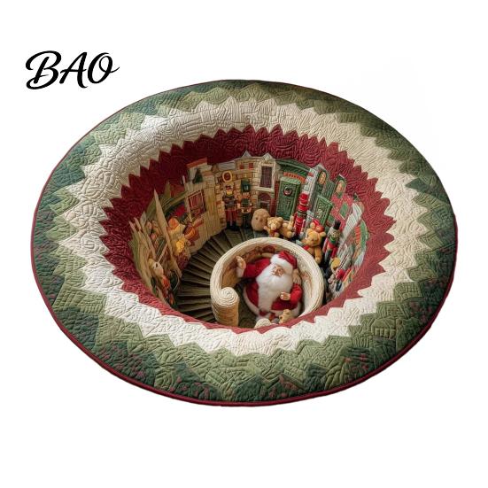 Christmas Party Home Decor 3D Rug, Illusion Area Round Decorative Non Slip Holiday Floor Covering Mat, Festive Carpet for Indoor Living Room