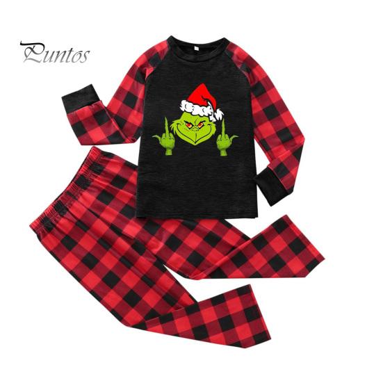 2 ks/sada Rodič-dítě pyžamo Kreslený potisk Dlouhý rukáv Rodinné vánoční pyžamo Sladěné sady Noční prádlo Top Kalhoty se širokými nohavicemi Noční prádlo Ležérní
