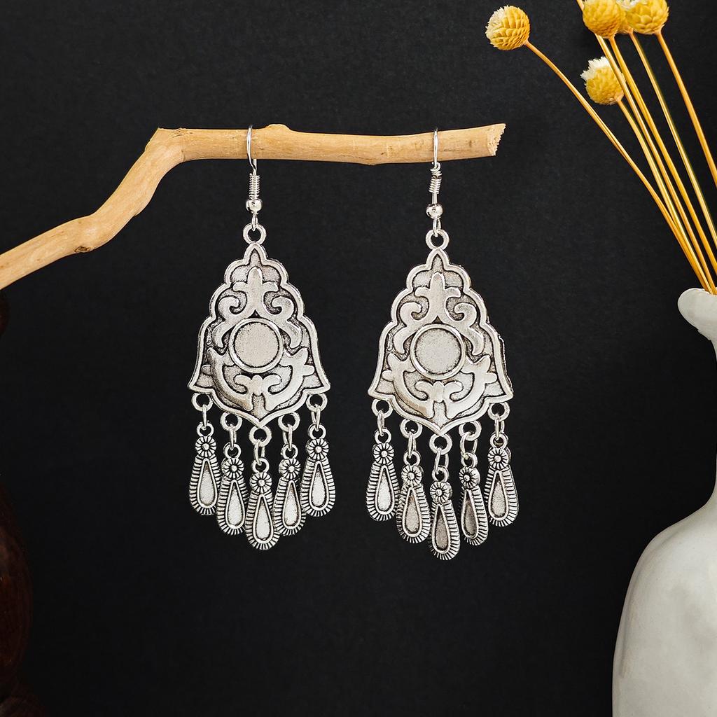 Bohemian Ethnic Wind Geometric Water Drop Earrings, Long Fringed Earrings For Retro Tourist Attractions