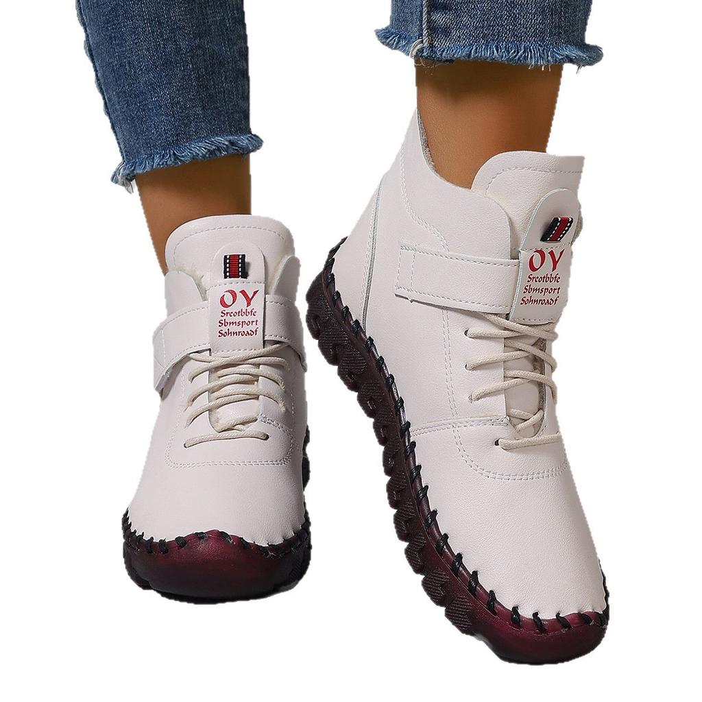 Cotton Shoes Hand-stitched Beef Tendon Soft Sole Velcro European and American Casual Velvet Thickened Warm Mother Shoes
