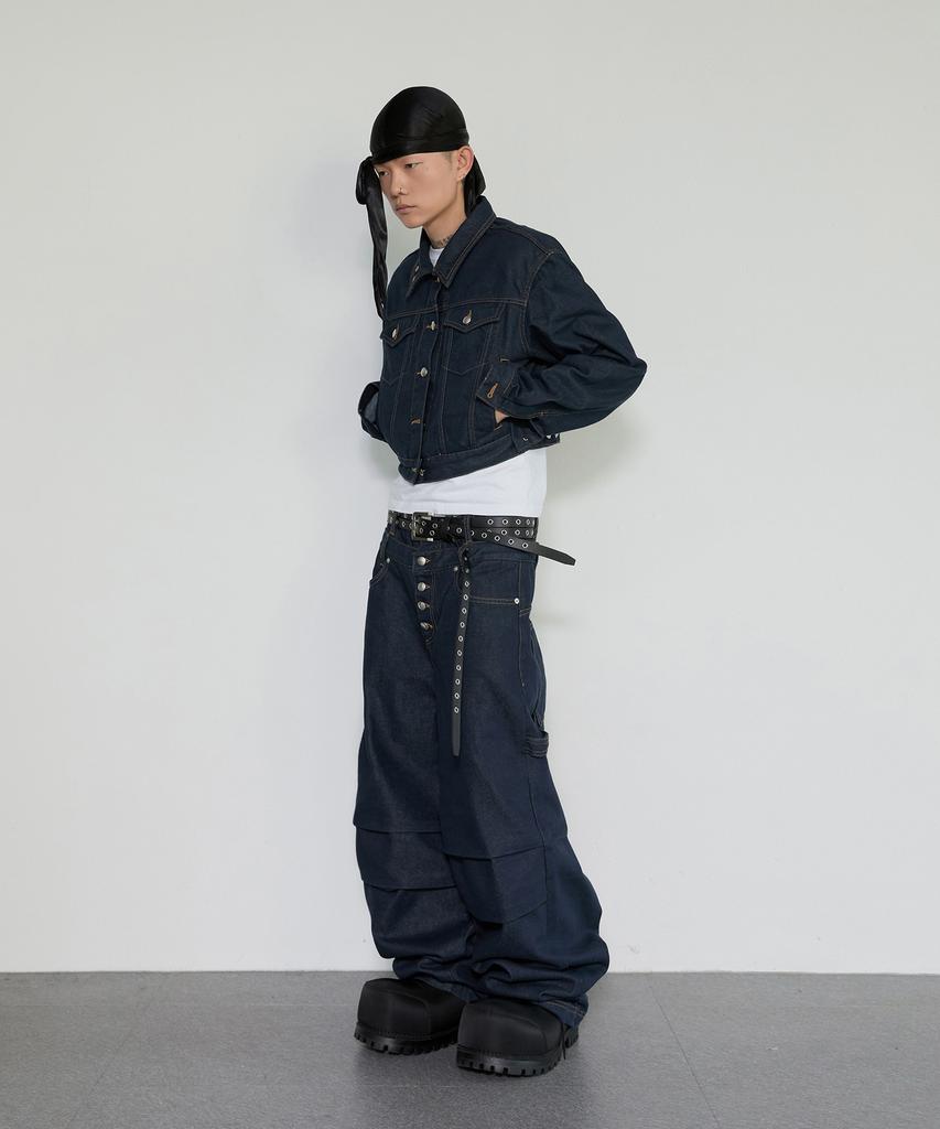 Anotheryouth Crop Padded Denim Jacket - Indigo