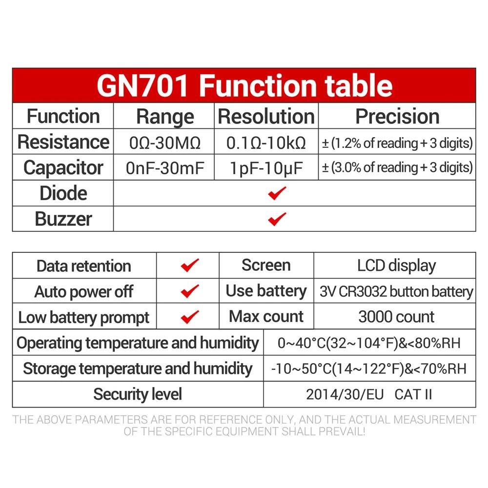 GN701 Smart SMD Tester Smart SMD Tester Multimeter Kapazität Widerstand Diode Kondensator Teststift LCD-Display 3000 Counts Test