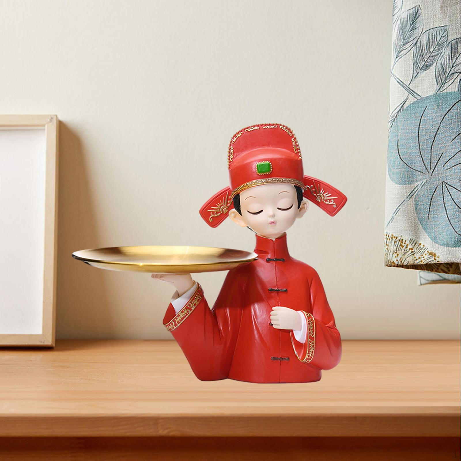 

Bride Or Statue Storage Tray Candy Chocolate Holder Figurine Home Living Room Table 24x24cm with Hat