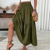 Women's Fashion  Pleated Floral Print Elastic Waist  Loose Splicing A Line Pocket Skirt