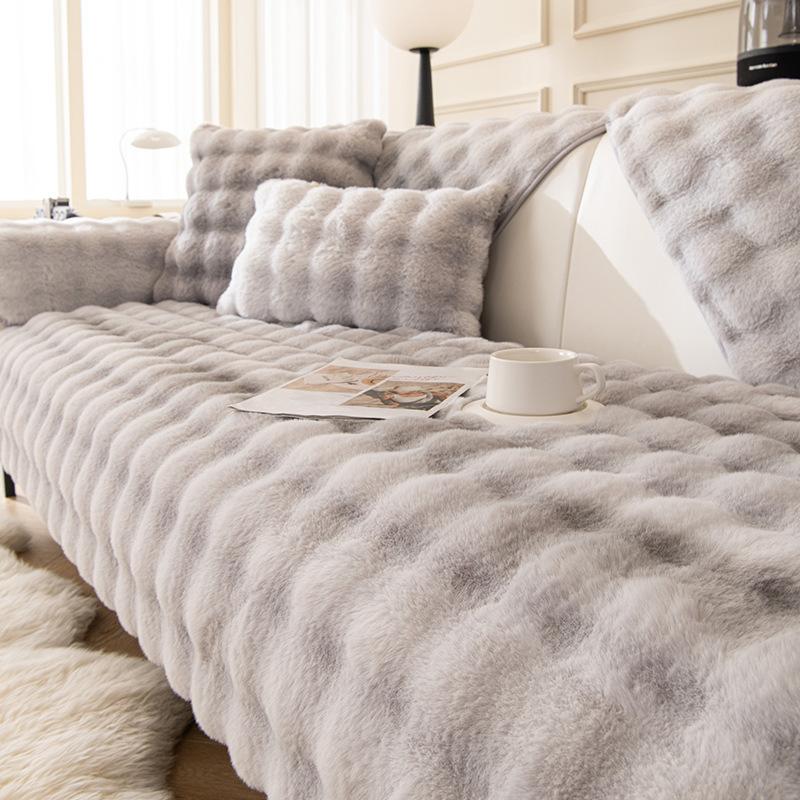 New Product Rabbit Plush Sofa Cushion Winter Thickened Non-Slip Seat Cushion Cream Wind Leather Sofa Cover Cover Cloth Towel
