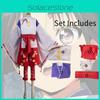 Stilvolle Cosplay-Kleidung mit grünen und roten Sets, perfekt für Anime- und Spieleveranstaltungen