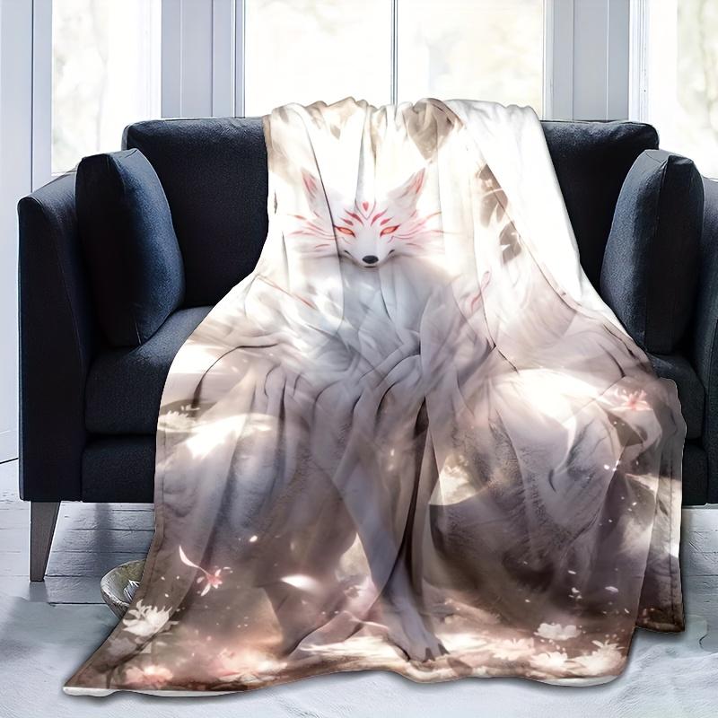 Nine-Tailed Fox Print Throw Blanket for Sofa, Bed, Office, Travel, Camping, and Unique Artistic Home Gift