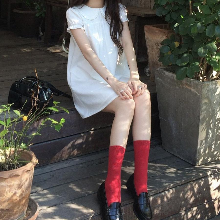 First love small white dress spring 2026 summer sweet age-reducing doll collar short-sleeved dress small loose skirt