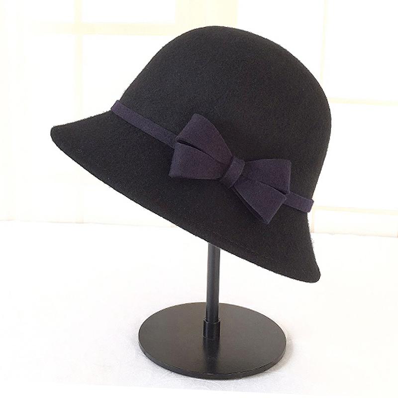 Weibliche Fedoras Wolle Hut Erwachsene Winter Warme Fedoras Hüte Breiter Krempe Fischer Kappe Herbst Winter Becken Kappe Elegante Bogen kappe B-8788
