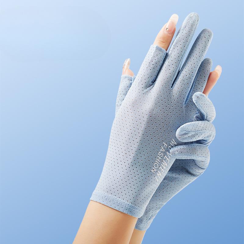 Summer Sun Protection Gloves for Women Thin Breathable Two finger Outdoor Riding Non Slip Driving Takeaway Finger Ice Silk Gloves