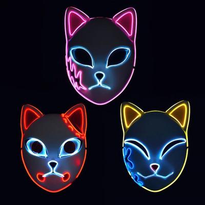 Halloween LED leuchtende Katzen-Gesichtsmaske für Frauen, Dämonentöter, Kaltlicht-Fuchs-Maske, Maskerade, Cosplay-Requisiten, Bar, Spukhaus-Dekoration