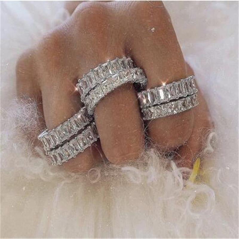 Fine Engagement Eternity Promise Ring AAAAA Zircon 925 Sterling Silver Statement Wedding Band Rings for women men Jewelry Gift