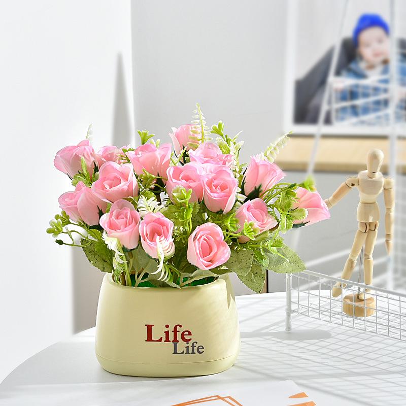 Living Room Decor: Artificial Sunflower and Green Plant Arrangements, Small Potted Plants, and Plastic Bouquets
