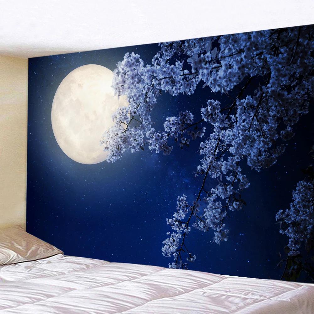 Mystery Starry Sky Tapestry Hippie Wall Hanging Forest Tree Jungle Moon Tapestrie Room Decor Aesthetic for Living Room Bedroom