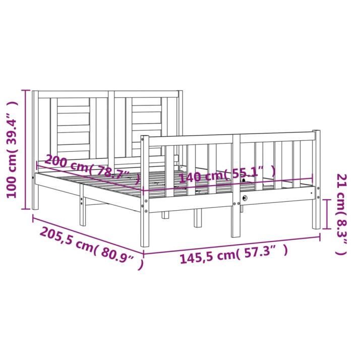 VidaXL Cadre de lit avec tête de lit 140x200 cm bois massif 3192881