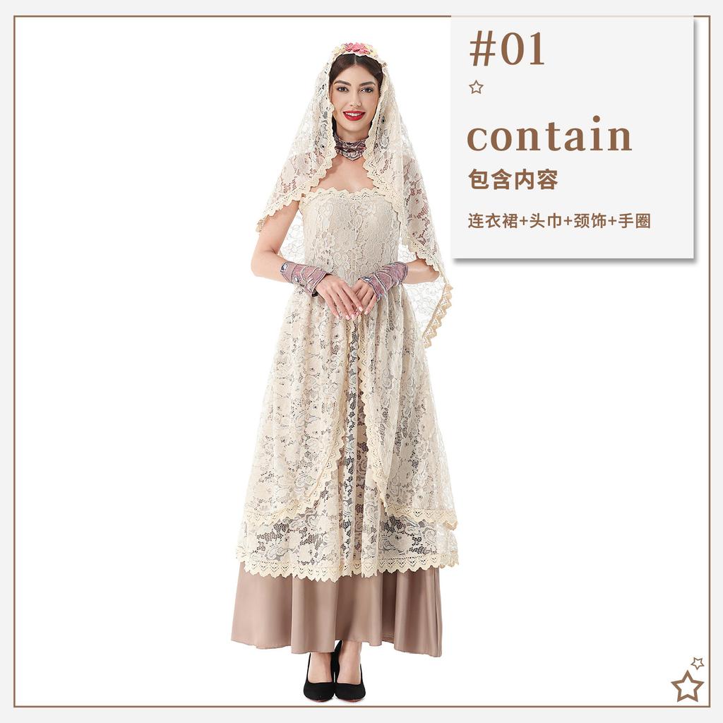 Halloween costume medieval court style lace nun ghost bride vintage dress carnival horror dress