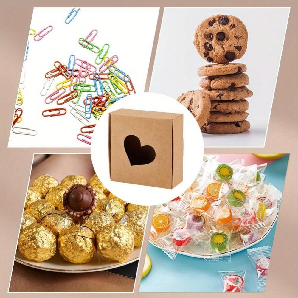 25pcs Kraft Paper Box with Hollow Out Heart Pattern Square Gift Packaging Box Candy Box Small Gift Box