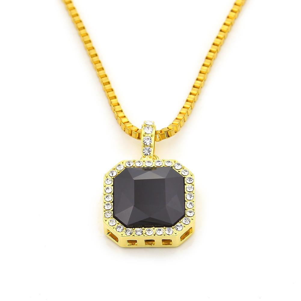 Alloy Necklace Hiphop Hip Hop Square Diamond Ruby Men's European and American Necklace Supply Hot Sale Jewelry
