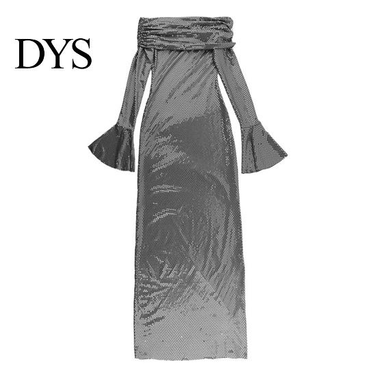 Bodycon Paillettenkleid Damen Abend Bateau-Ausschnitt Schulterfrei Lange Ärmel Schimmerndes Formelles Kleid Bronzefarben Trägerlos Abiball Cocktailparty Maxi