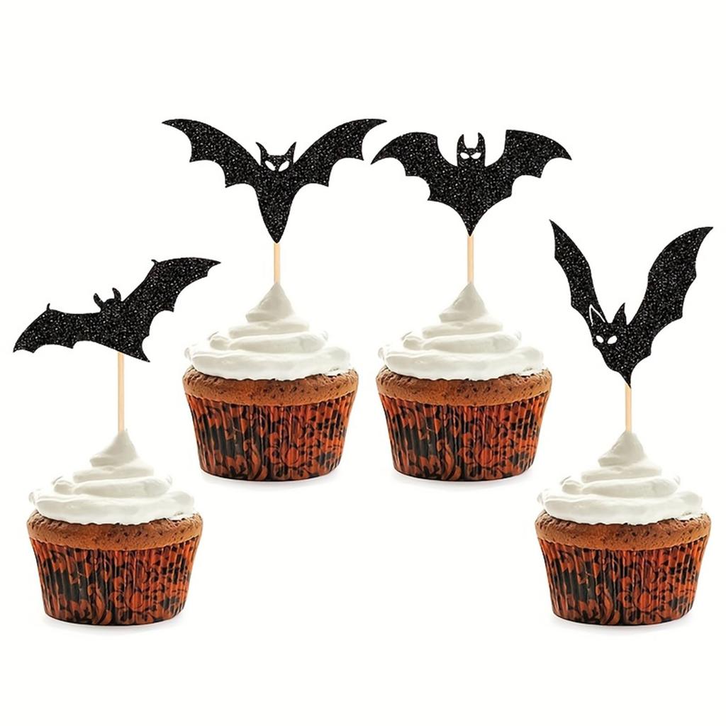 Halloween Party Cupcake Toppers Bat Shape Paper Picks for DIY Halloween Decorations Party Supplies Set of 12