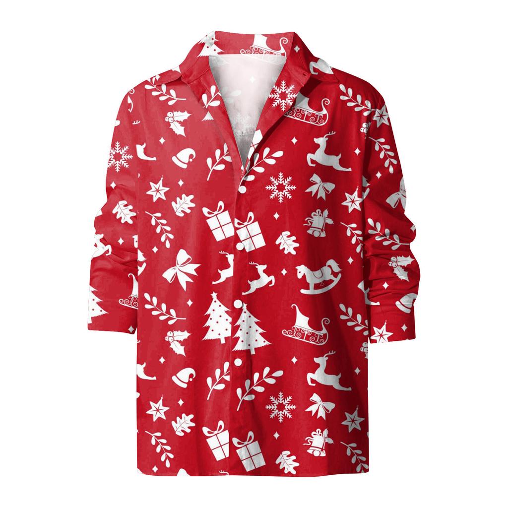 Męskie koszule świąteczne z długim rękawem i kwiatowym nadrukiem zapinane na guziki topy zabawna, śliczna, graficzna koszula