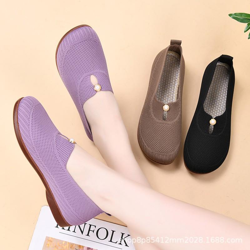 Womens Comfortable Slip-On Flat Shoes Breathable Mesh Low-Heel Casual